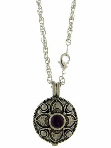 Pewter Amethyst Flower Diffuser Pendant on 24" Chain