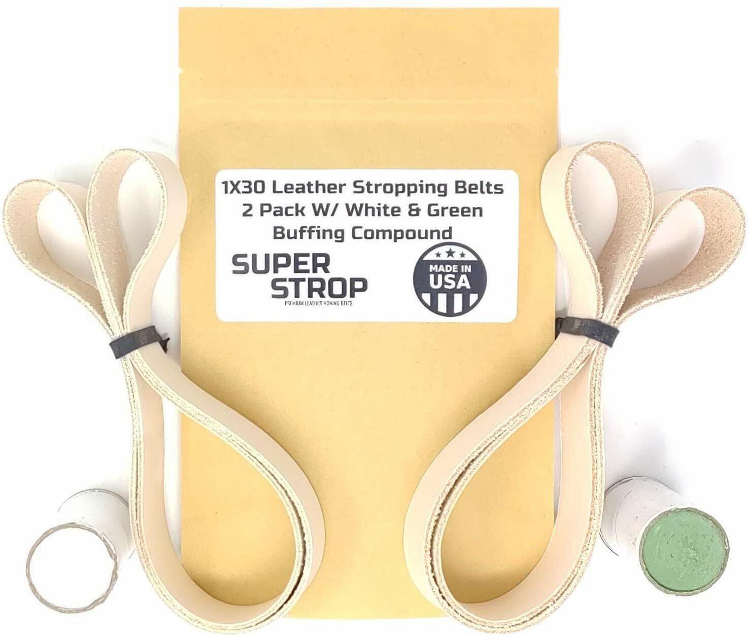 1X30 Leather Honing Polishing Belts 2 Pack With White & Green Buffing Compounds