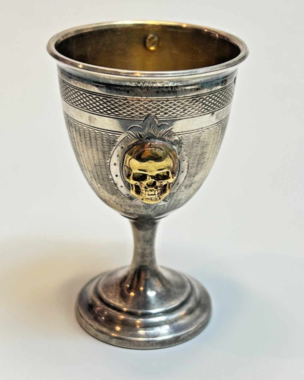 19c.Victorian French Silver Cup Skull Memento Mori Medicine Drug Poison Goblet