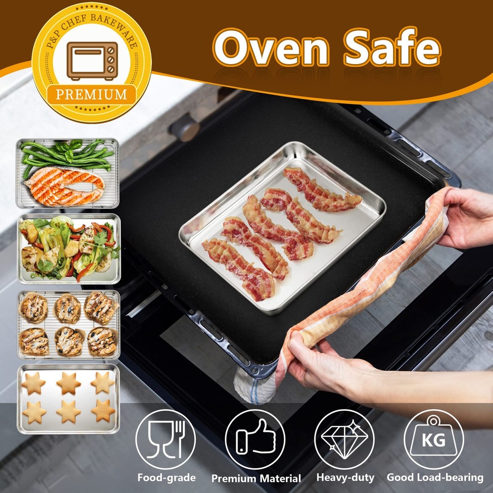 P&P CHEF 10.4 Inch Baking Sheet Pan with Rack Set, Inch, Silver