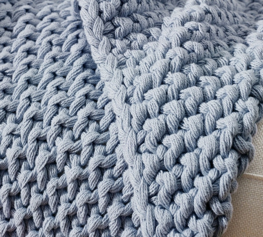 NEW Pottery Barn Bayside Seed Stitch Throw Chambray