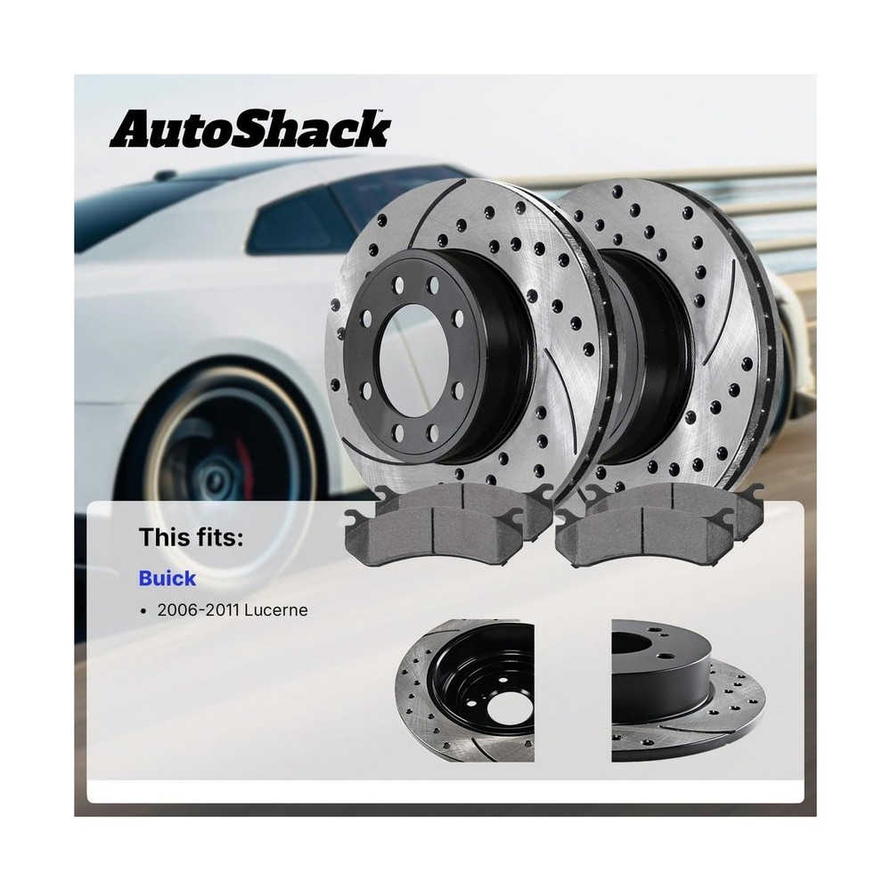 AutoShack Front Vented & Rear Solid Drilled & Slotted E-Coated Brake Rotors +...