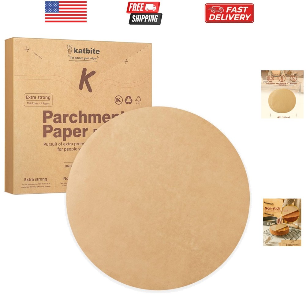200 Precut 6 Inch Parchment Rounds, Non-Toxic & Multi-Use for Baking Needs