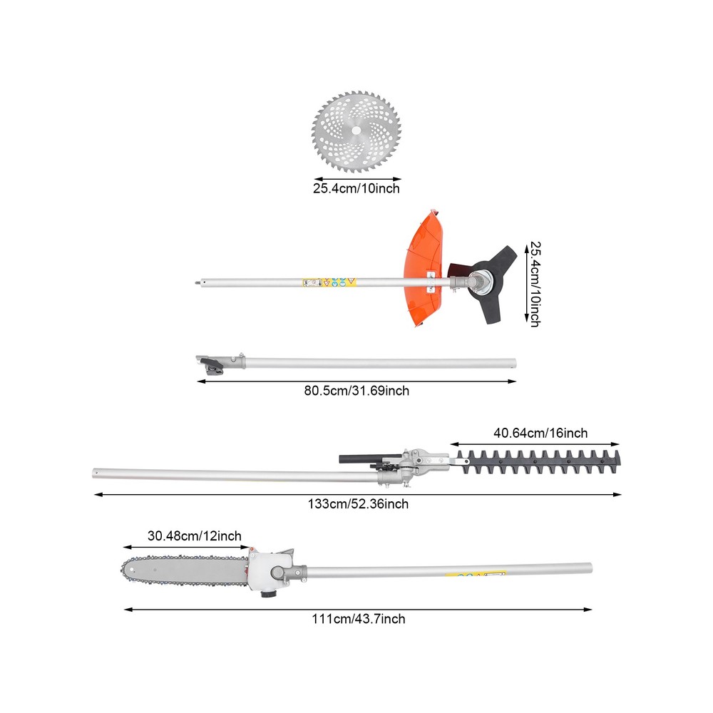 5-in-1 Multi-Functional Trimming Tool Gas Hedge Trimmer 52CC 2-Stroke Weed Eater