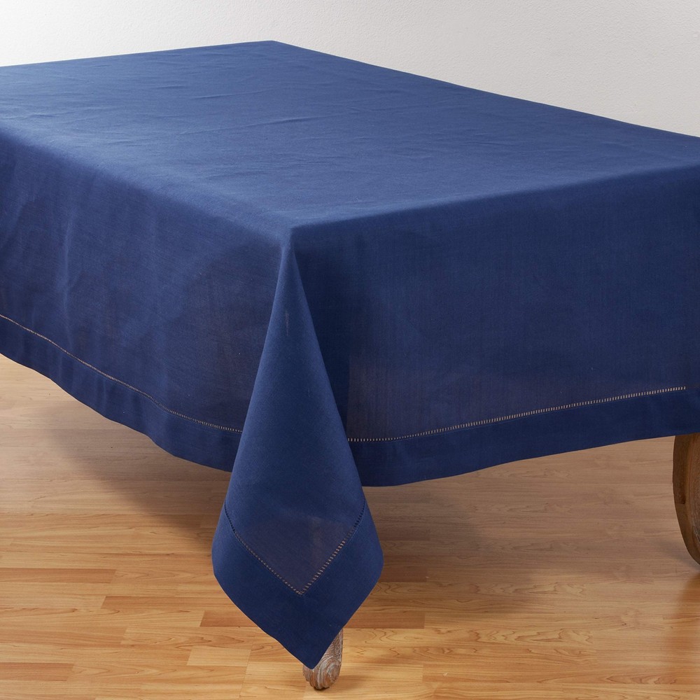 Hemstitched Border Tablecloth, Navy Blue, 70"x104"