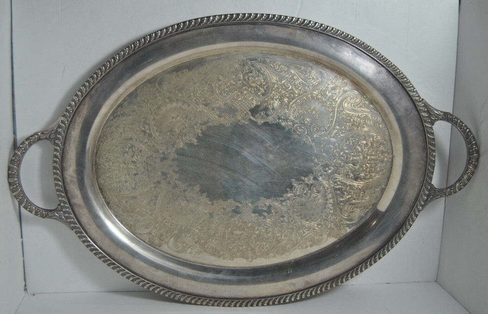 WM ROGER 3680 Avon Silver Plated Oval Serving Tray with Handles 20 1/2"
