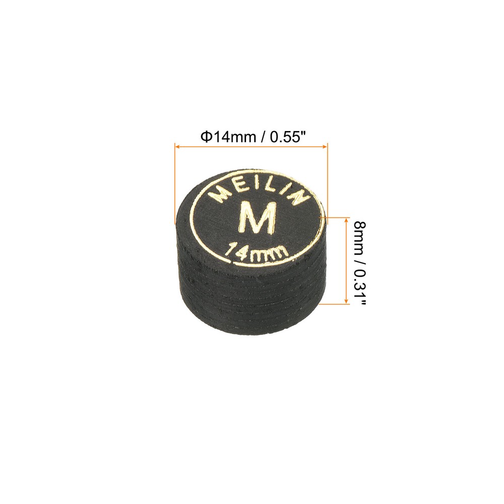 6Pcs 14mm Pool Cue Tips Medium Laminated Glue-on Billiard Stick Tips, Black