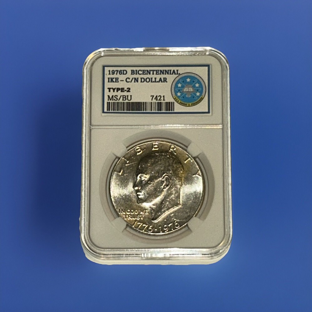 1976-D / IKE DOLLAR - USS EISENHOWER (COMMEMORATIVE KEEPSAKE SLAB) TYPE-2 BU/MS