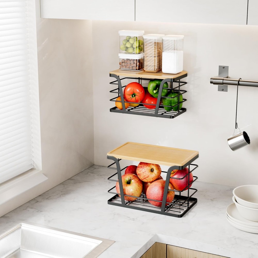 2-Piece Stackable Storage Rack, Wall-Mounted, No Drilling Required