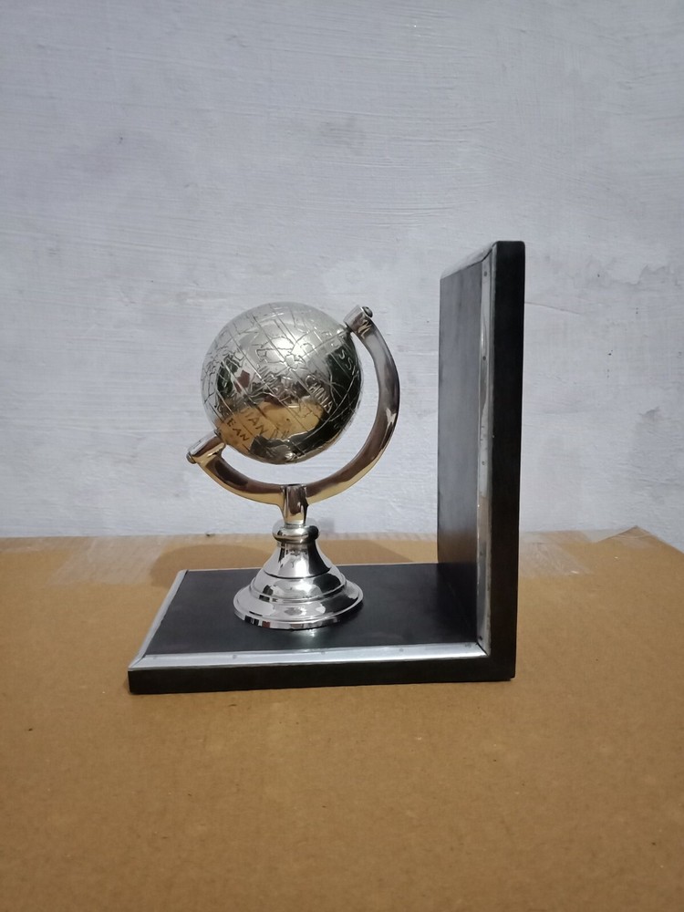 Brass Silver Bookend World Geographic Map Globe Bookend Rotate World Bookend