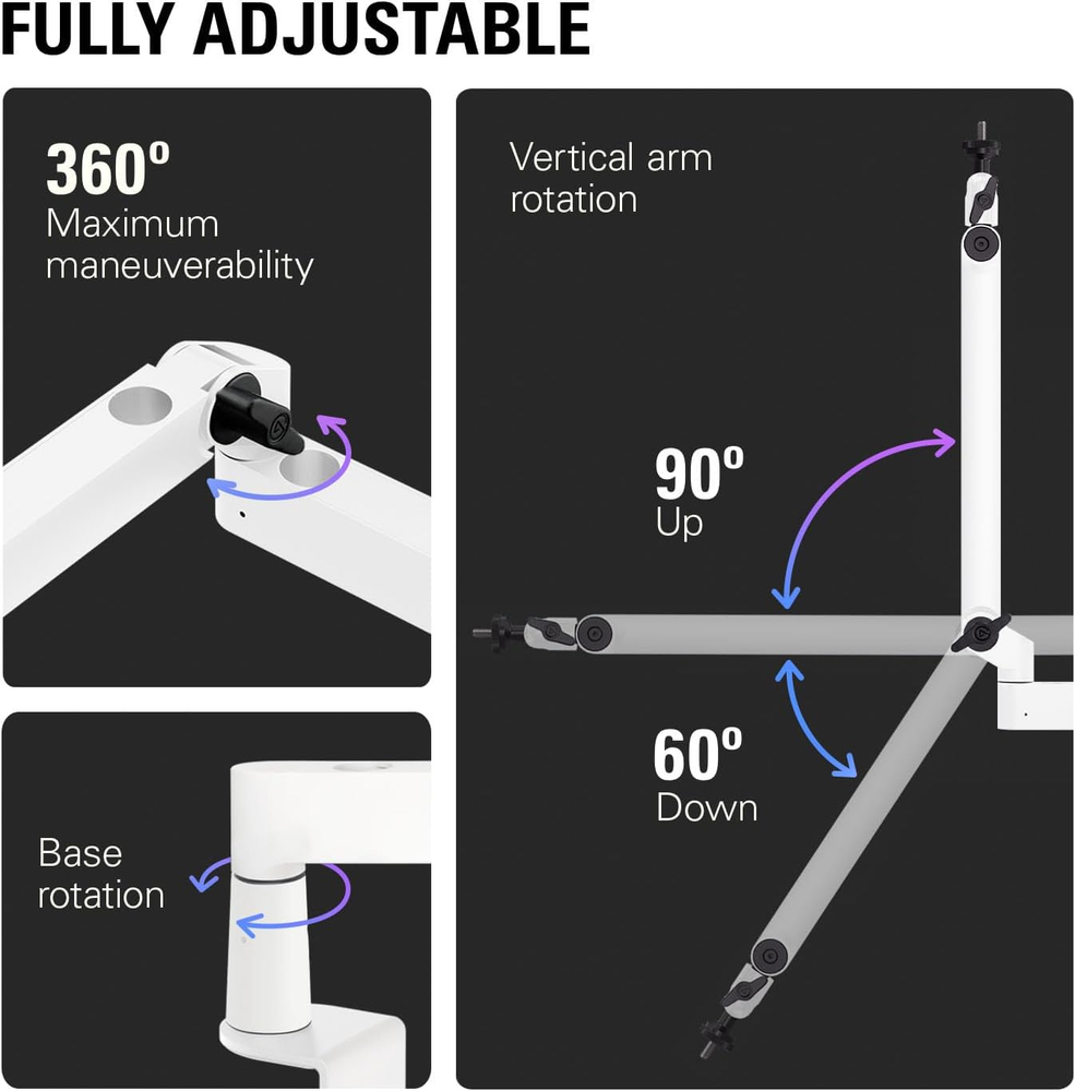 Wave Mic Arm LP White - Premium Low Profile Microphone Arm with Cable Management