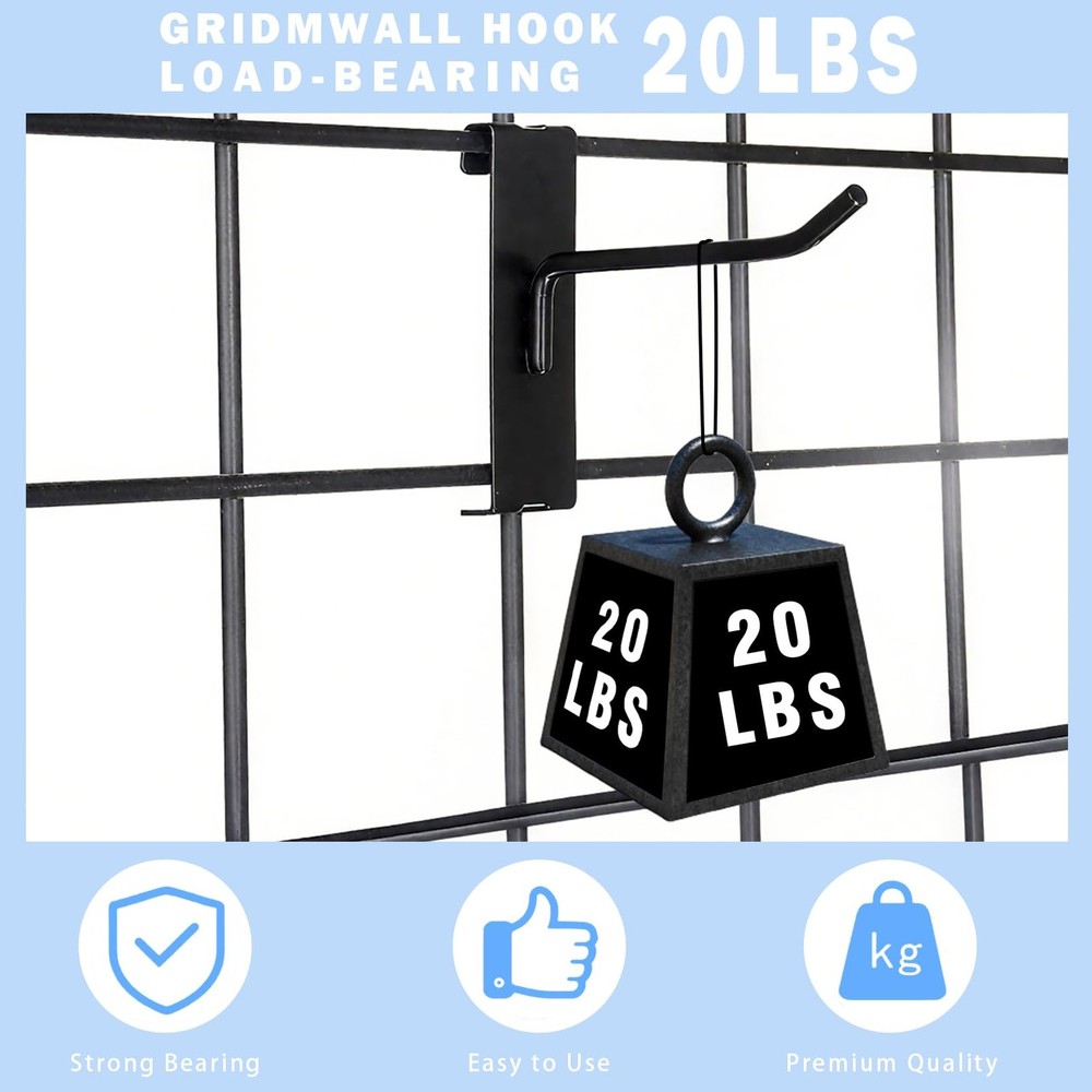 Gridwall Hooks 2 Inch, 32PC Heavy Duty Black Display Hooks for Grid Wall Pane...