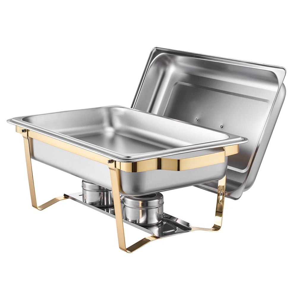 VEVOR 8 Qt 4 Pack Rectangle Chafing Dish Buffet Set Full-Size & Half-Size Gold