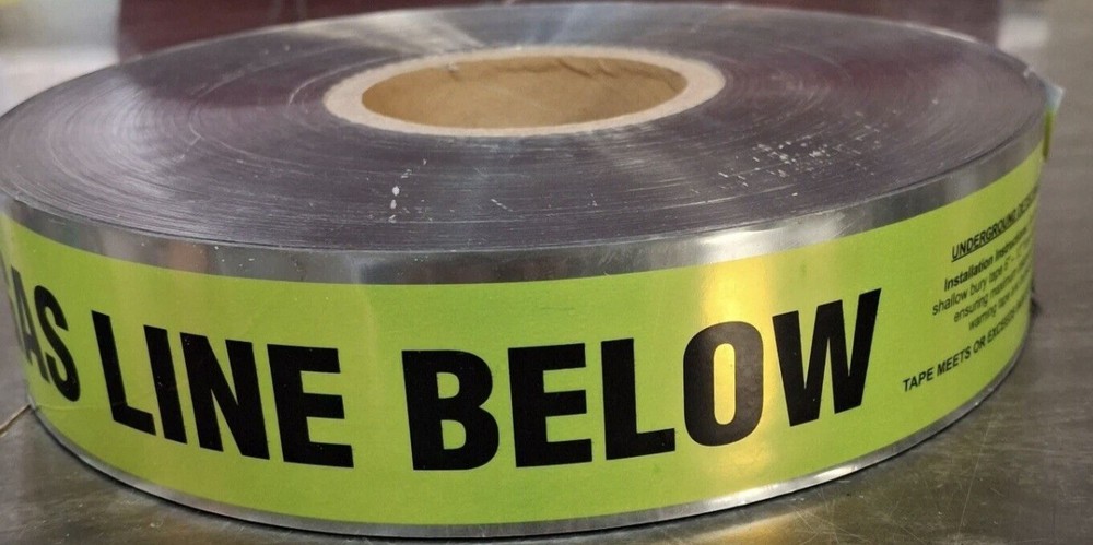 Underground Detectable Tape 2" Caution Buried Gas Line Below 1000 ft
