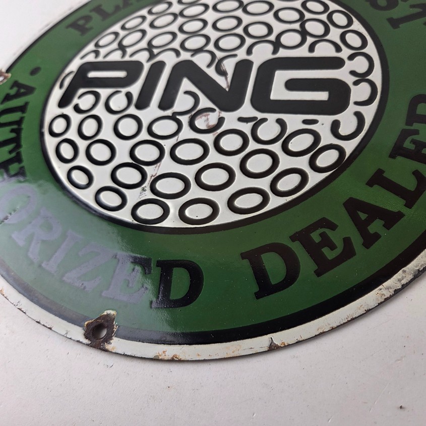 Vintage Ping Golf Sign - Play Your Best Golfing Dealer Porcelain Gas Pump Sign