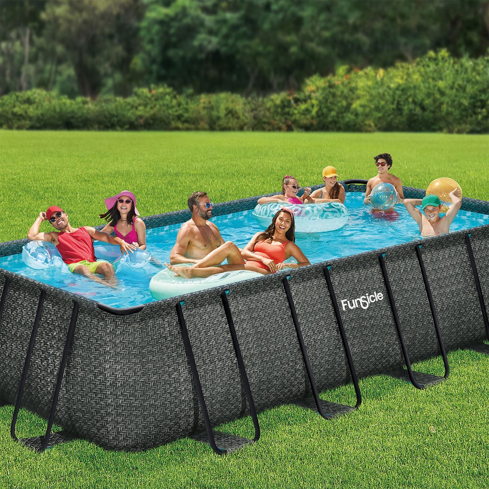 Funsicle 18' x 9' x 52" Oasis Rectangular Swimming Pool Set with 18' Cover, Gray