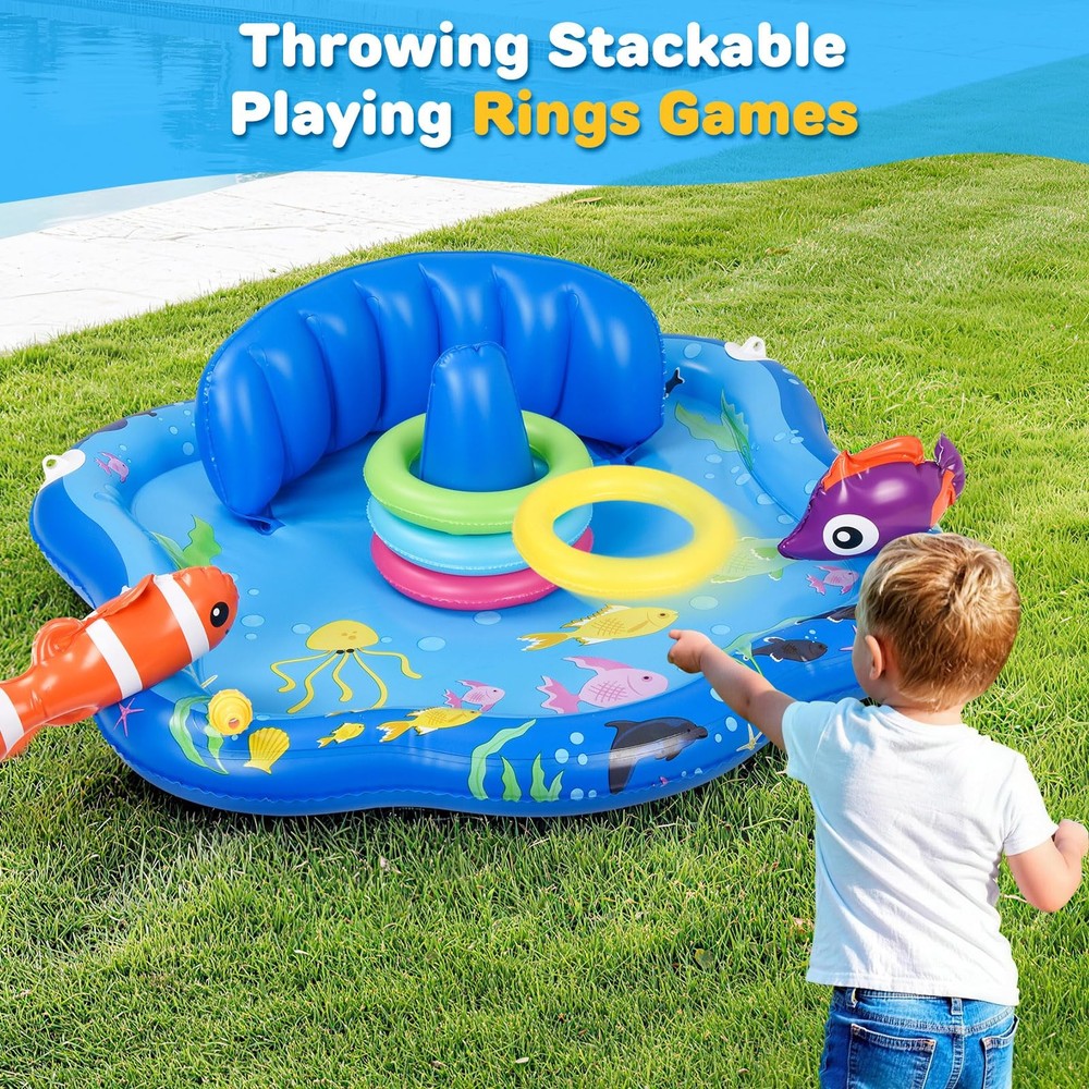 Baby Pool Float with Sprinkler, Inflatable Baby Splash Pad with Stackable Rin...