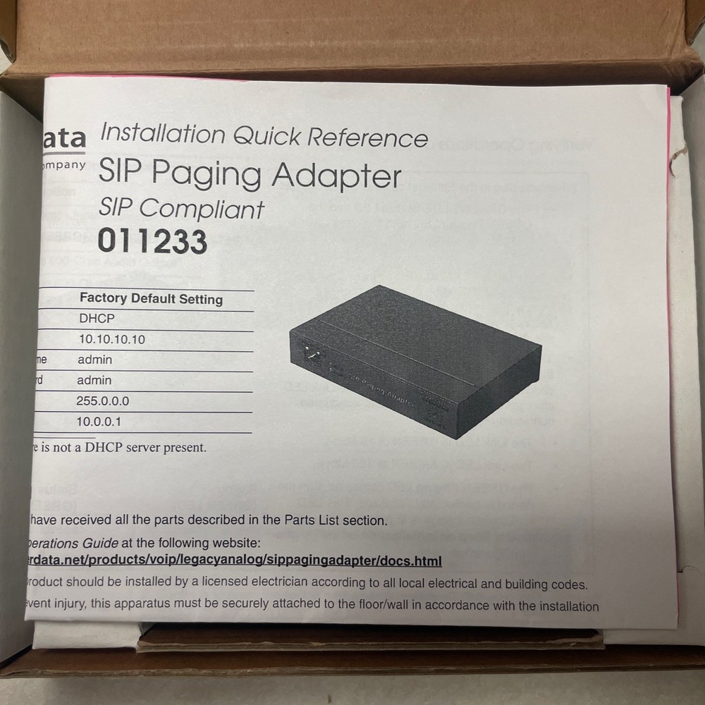 CyberData SIP Paging Adapter 011233B / 021508A