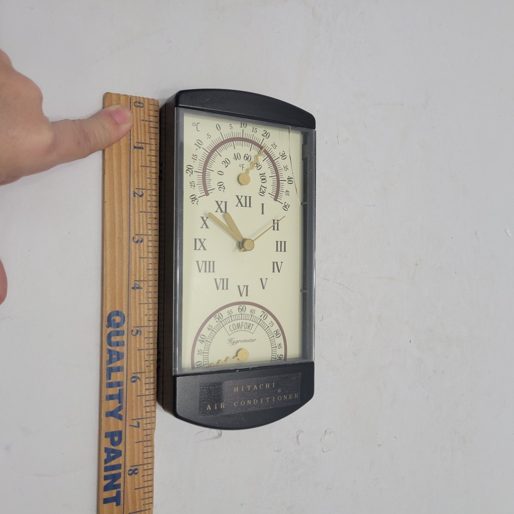 Vtg Hitachi Wall Clock Temperature Guage Hygrometer Store Display Working READ