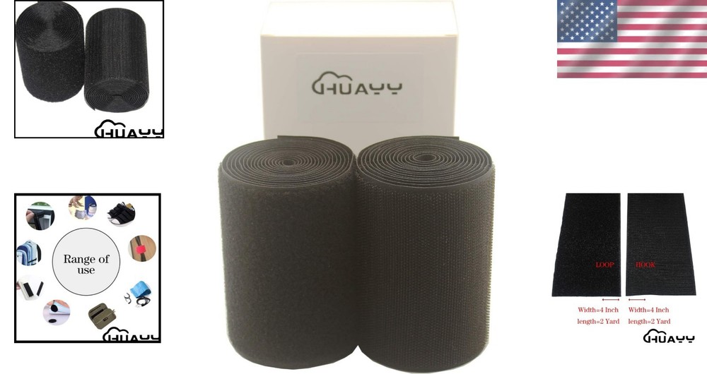 Durable 4in x 2yd Sew-On Hook and Loop Nylon Strips - Versatile & Soft
