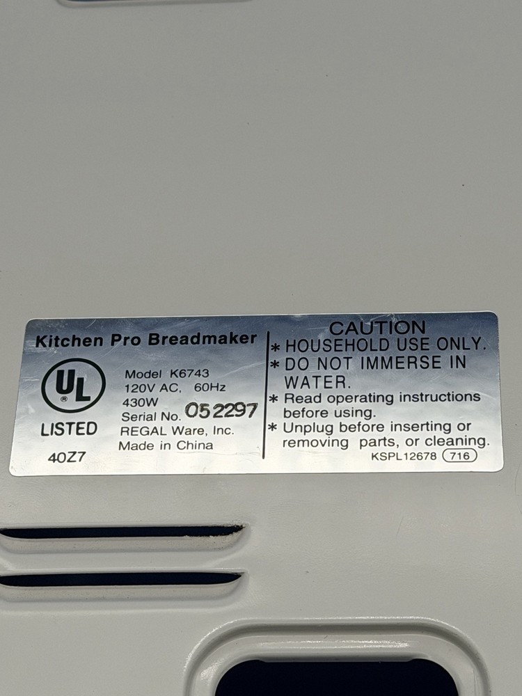 Replacement Parts Regal Model K6743 Kitchen Pro Bread Maker Machine 4 Feet Set