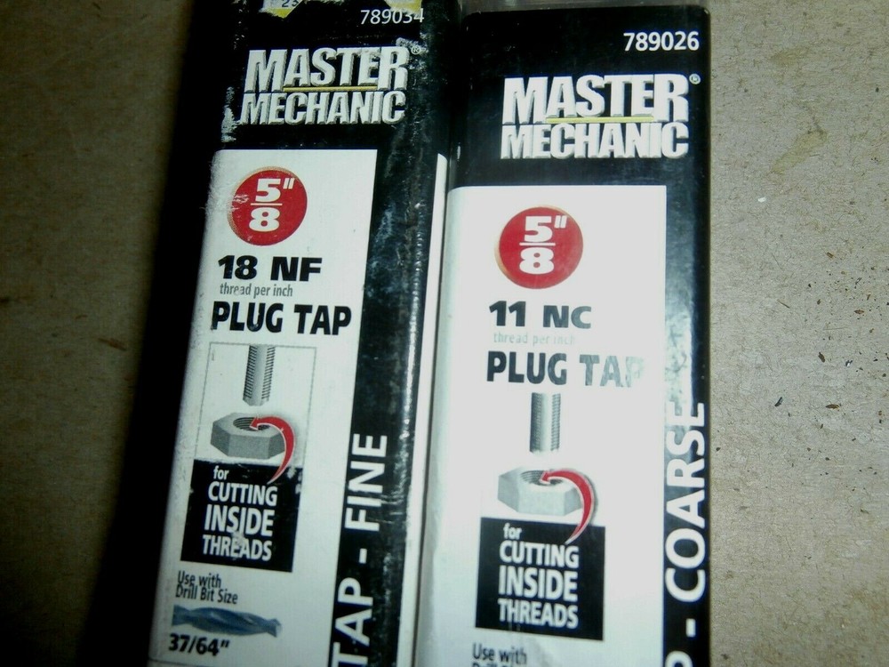 Master Mechanic 5/8" 11 NC & 18 NF Bolt Thread Plug Taps - New
