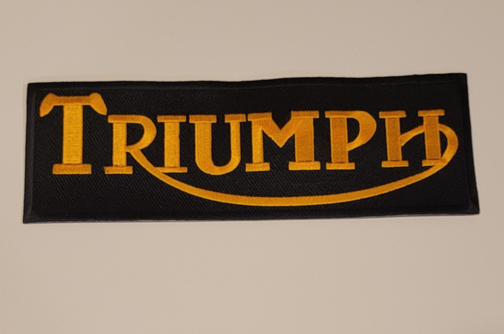 Triumph Motorcycle 11 inch back patch. white black. Sew on type. NEW