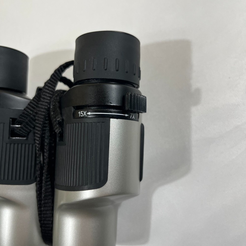 Shark 7-15x25 Compact Zoom Binoculars Silver & Black with Case Gorpcore High Tec