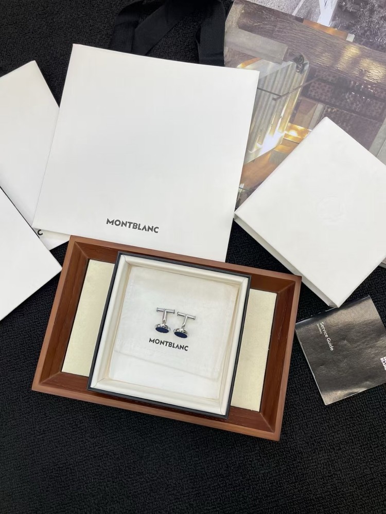 MONTBLANC Cufflinks stainless steel With Blue Hexagonal Copper Pattern