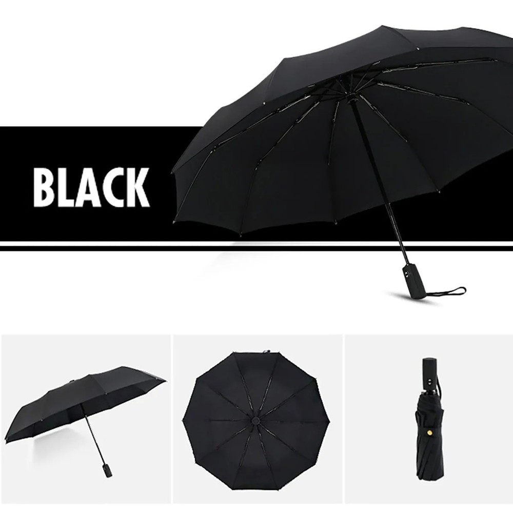 Strong Windproof Stick Compact Umbrella for Rain, One-Click Automatic Open and C