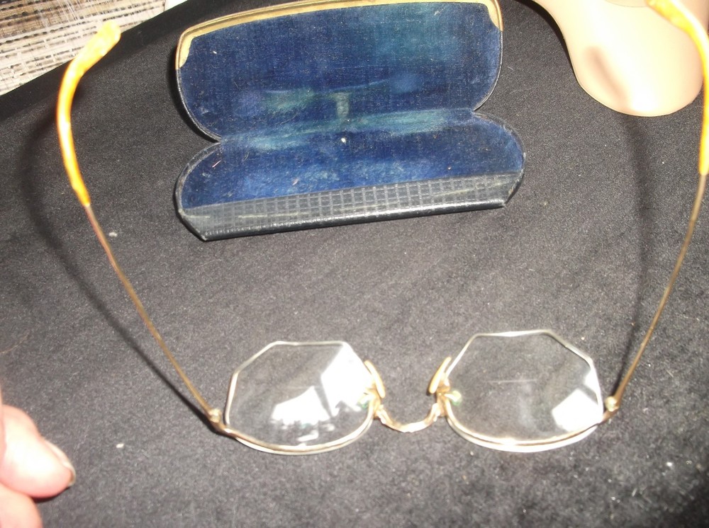 ANTIQUE SPECTACLES 12KGF GOLD TONE - UNTESTED - BIFOCAL + MONOGRAM CASE