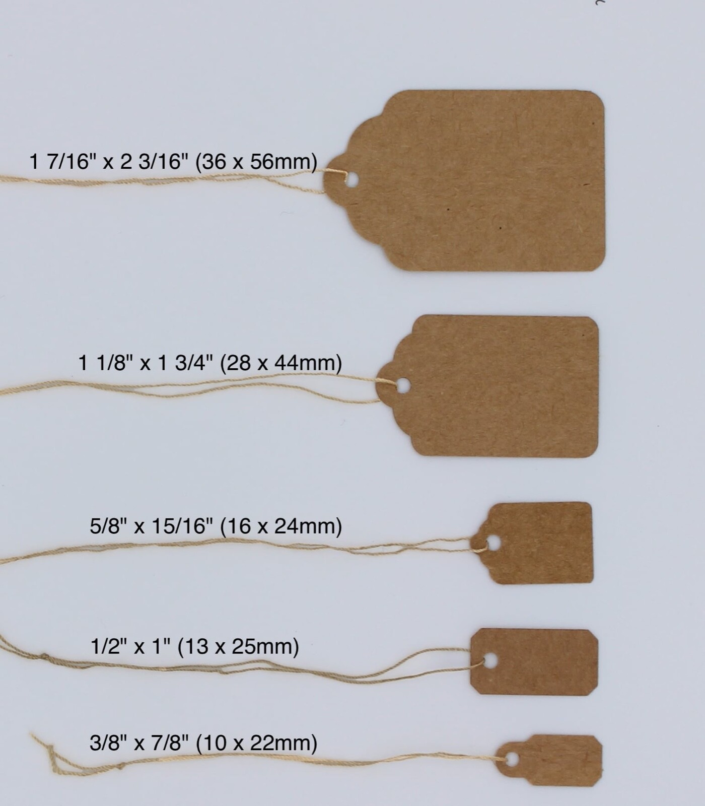 100 pcs Kraft Jewelry Paper Price Tags, Khaki Tags With Strings Many Size