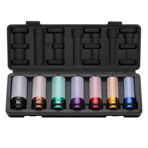 7PCS 1/2" Drive Deep Lug Nut Impact Socket Set, Non-marring & Thin Wall Wheel