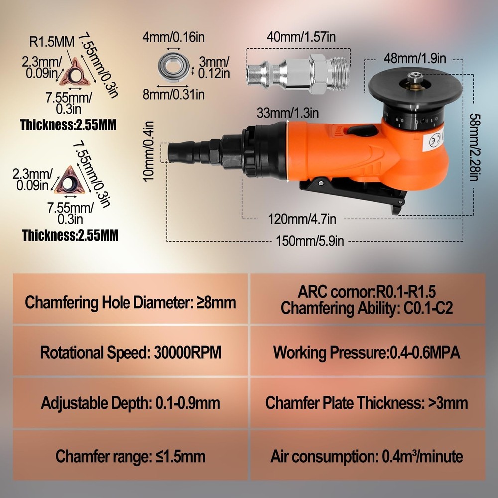 2 in 1 Mini Pneumatic Chamfering Machine, 45° Arc Corner Beveling Trimming