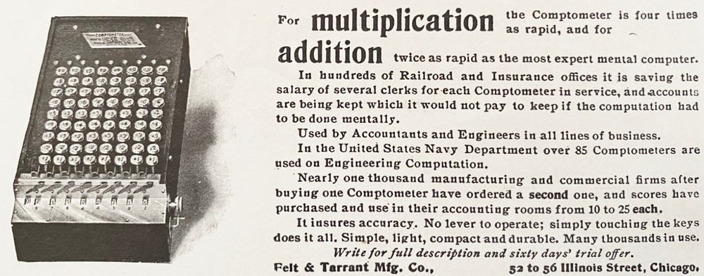 COMPTOMETER Felt&Tarrant Co. Old Adding Machine Calculator Antique 1901 Print Ad