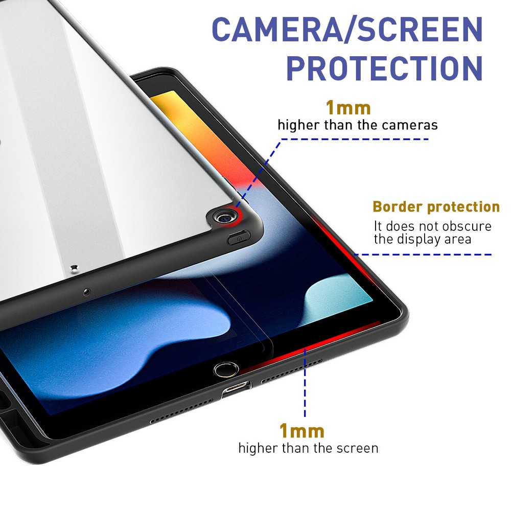 For iPad 9th/8th/7th Gen 10.2" Clear Case With Pencil Holder+Screen Protector
