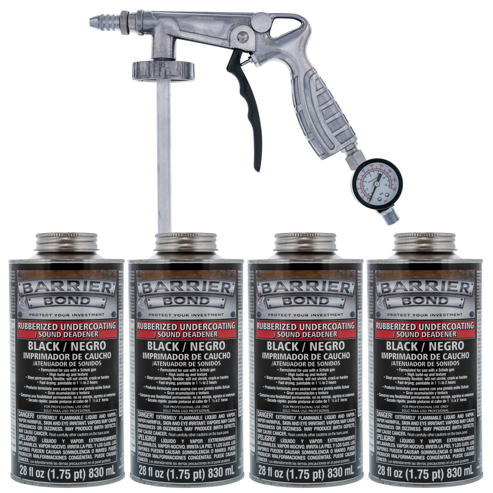 Barrier Bond Rubberized Undercoating/Sound Deadener Black - 4 Quarts & Spray Gun