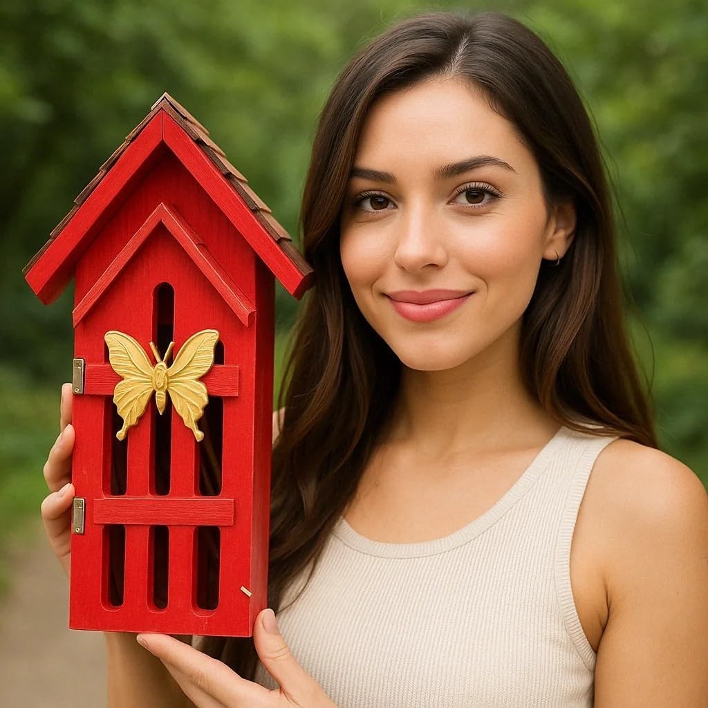 Shingle Roof Butterfly House, Outdoor Insect Shelter, Vintage Cedar Wood