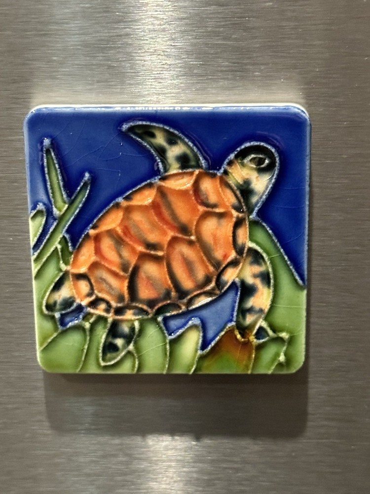 Sea Turtle Tile Magnet 2 3/8” Square Hand Painted