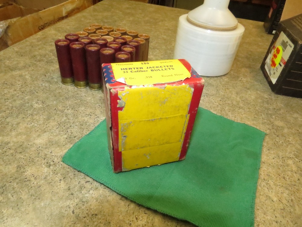 Vintage Herters 33 Caliber Jacketed Bullets, Empty Box