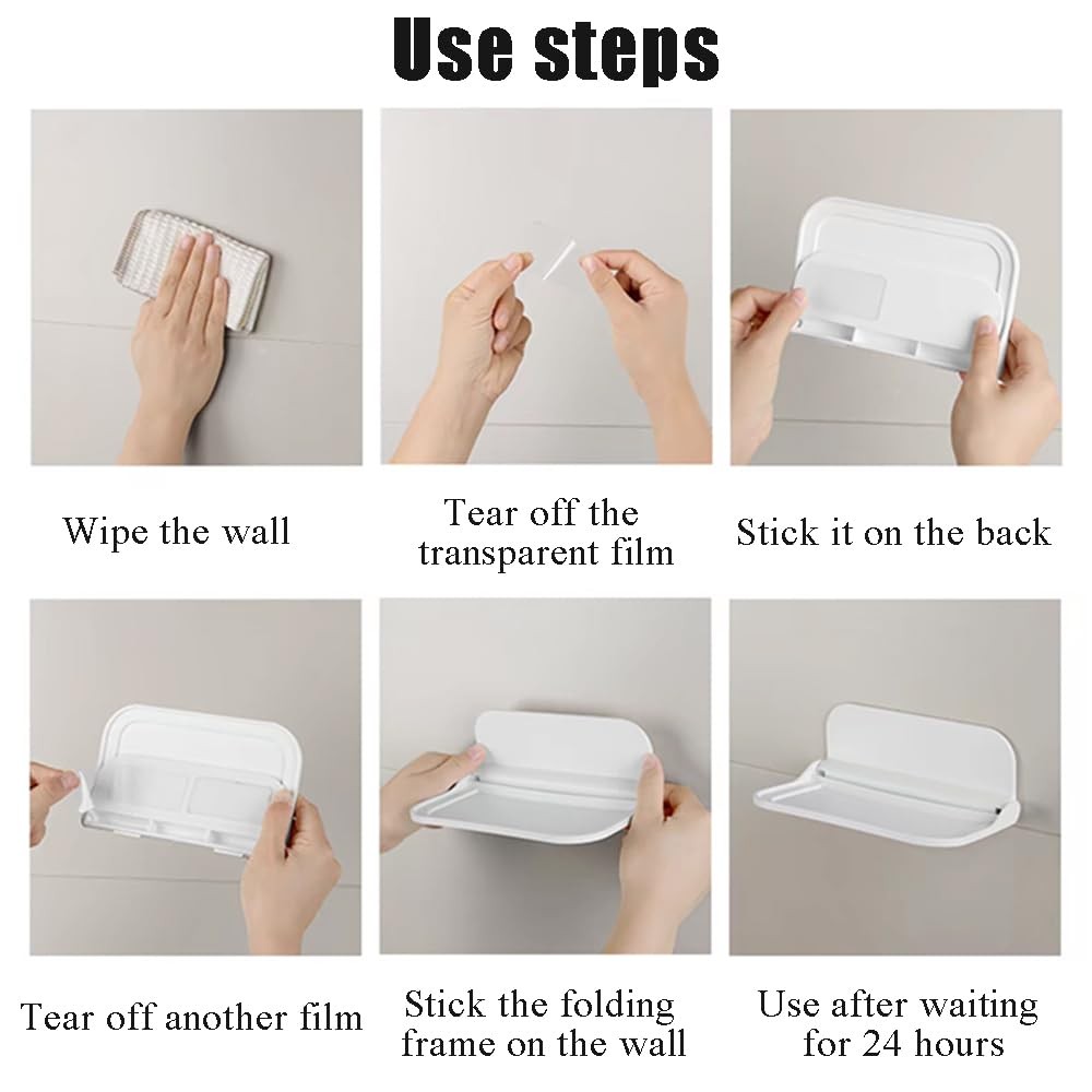 Foldable Wall Storage Holder,Rack Wall Shelf Plastic Floating Shelf Stick on ...