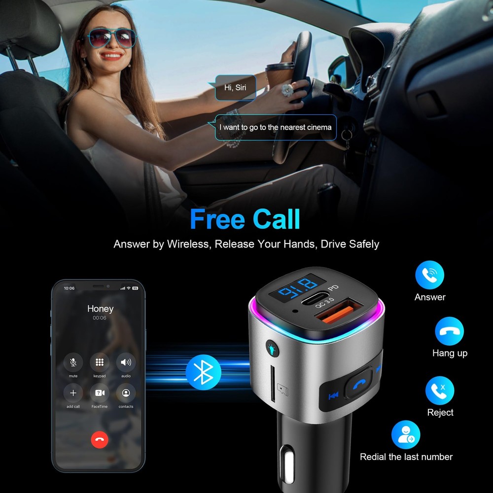 Upgraded Version FM Transmitter Bluetooth, SONRU Bluetooth Car Adapter PD 30W...