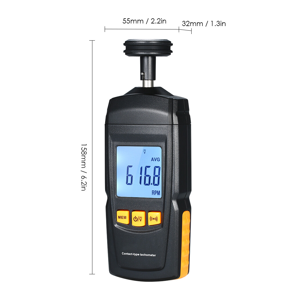 Digital Contact Motor Tachometer LCD Speedometer Rotate Speed Meter Data Hold US