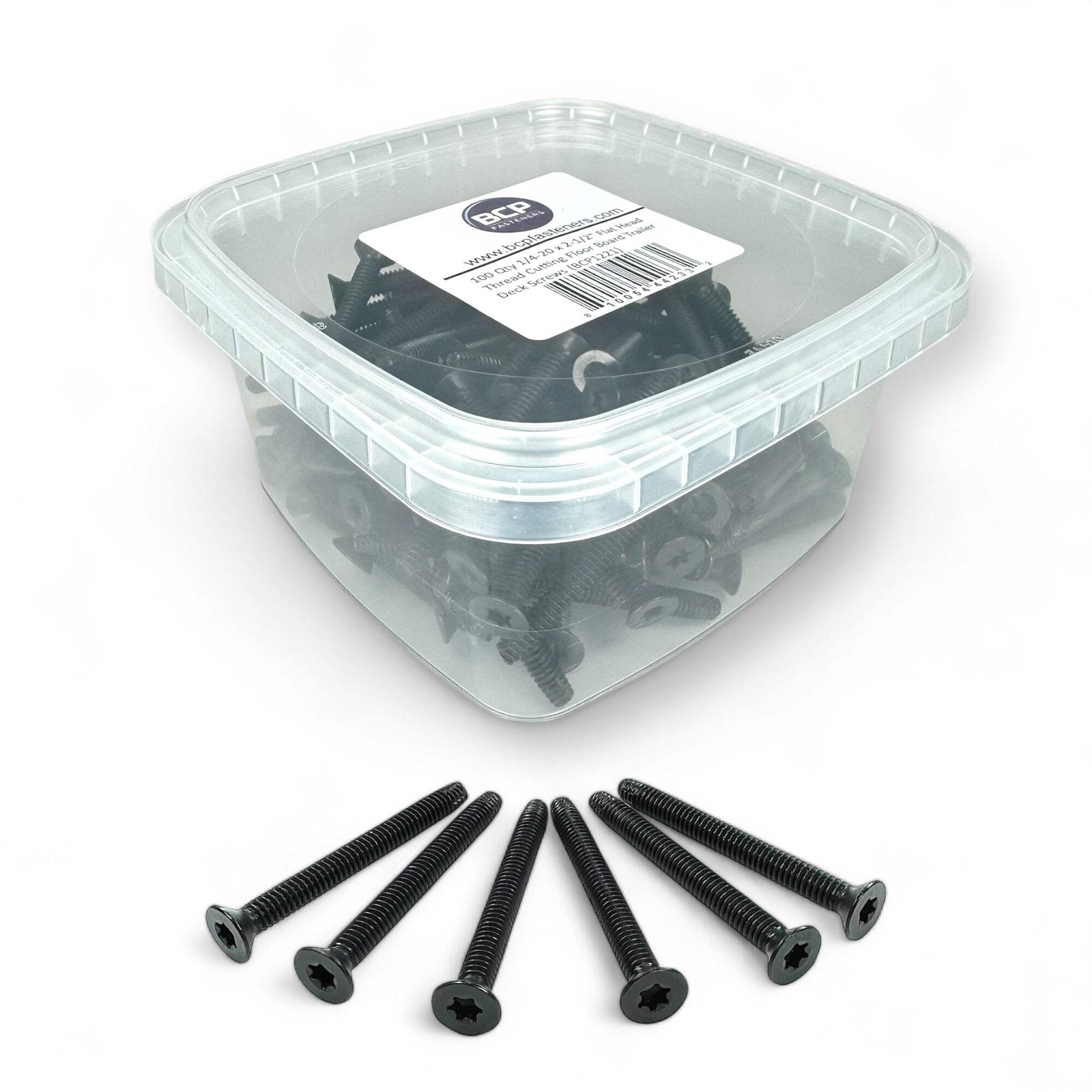 1/4-20 x 2-1/2” Flat Head Trailer Deck Screws – Type F, T30 Star, Black, 100 Qty