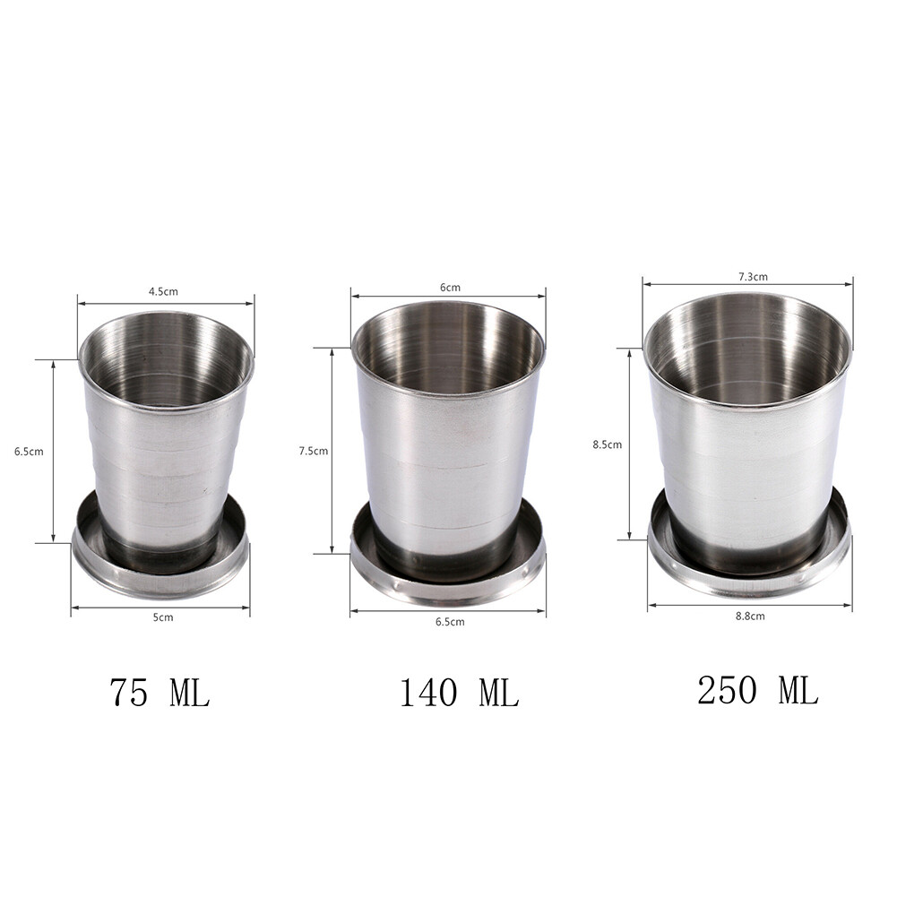 US 3-6 Pack Stainless Steel Portable Camping Travel Folding Collapsible Cups