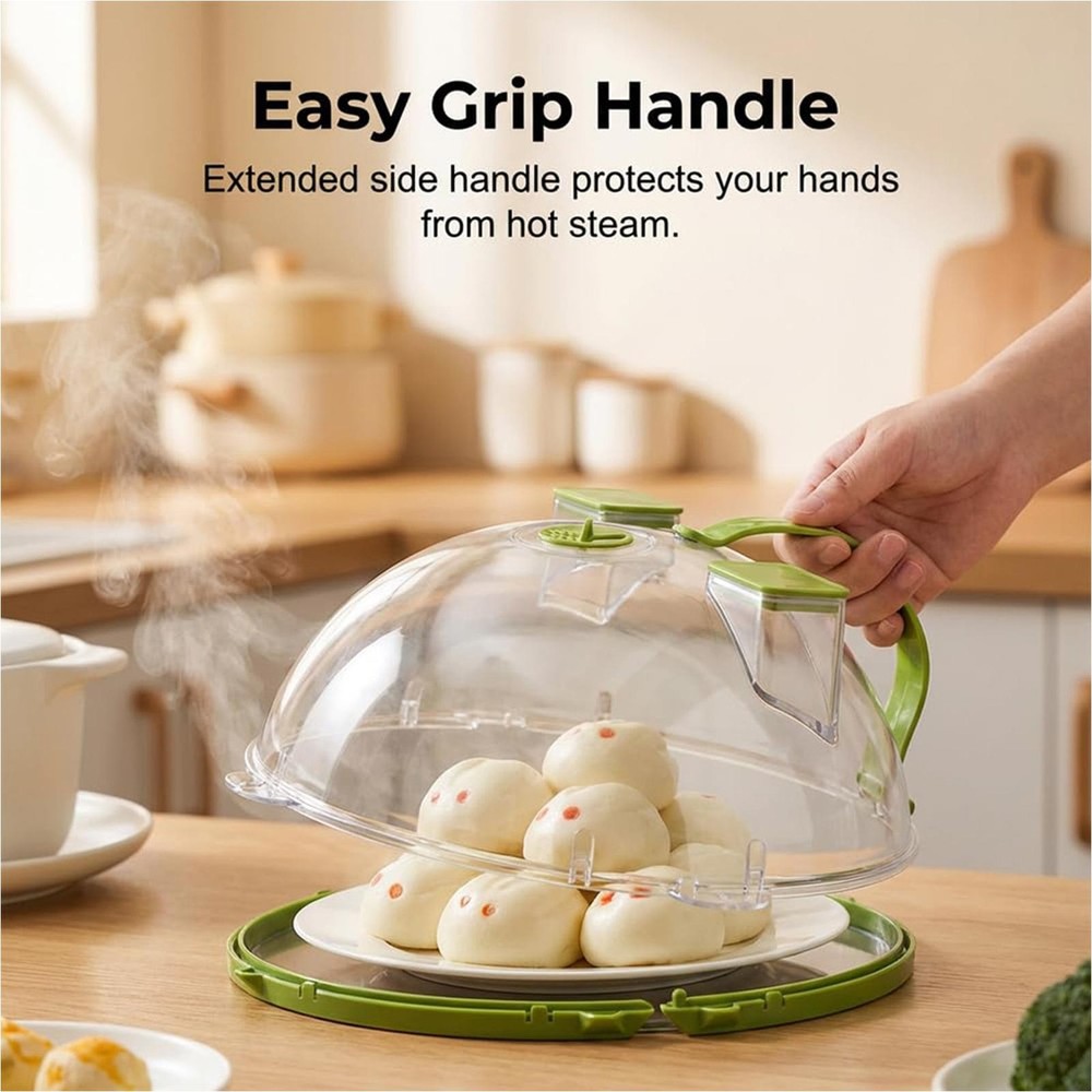 Clear Microwave Splatter Cover with Handle & Steamer 10” Plate Kitchen Tool