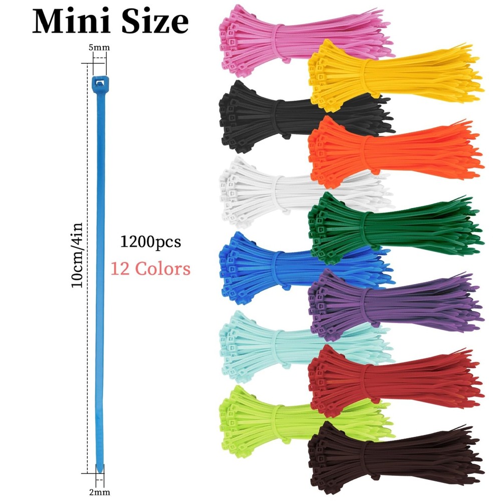 1200 Pieces Colored Zip Ties 4 Inch Multi-Purpose Self-Locking Nylon Cable Ti...