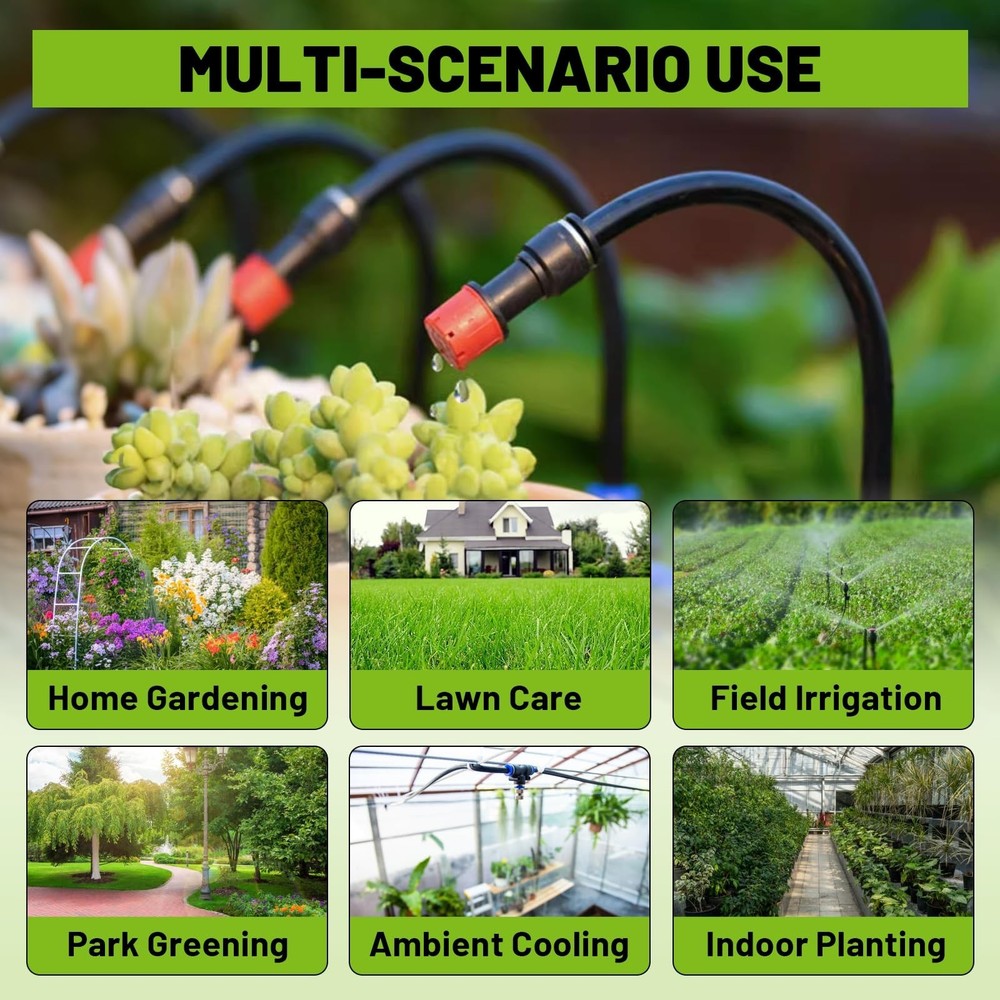 100FT Drip Irrigation Kit - 28 Adjustable 360° Nozzles & T-Connectors for G
