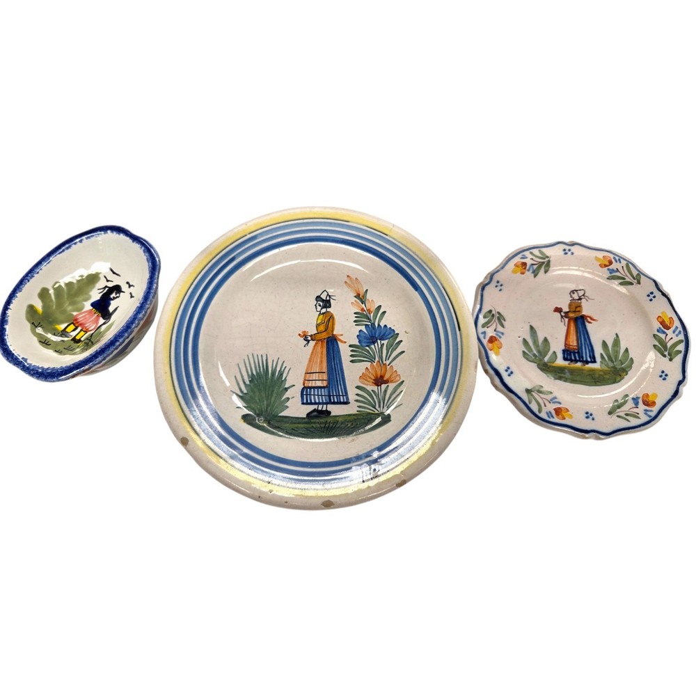 C020 13 pc QUIMPER-OPEN SALTS, SMALL PLATES, etc.