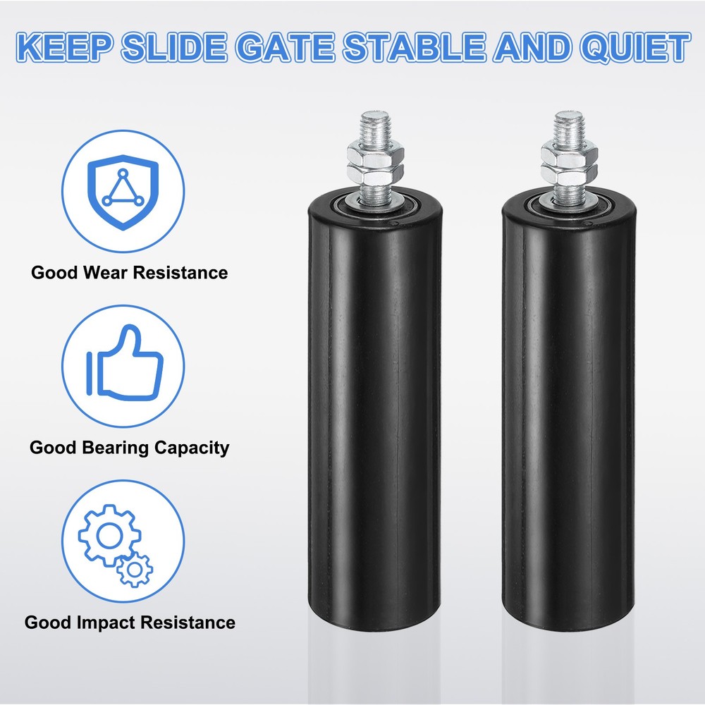 4Pcs Slide Gate Guide Roller 6" Nylon Sliding Gate Support Assembly Black